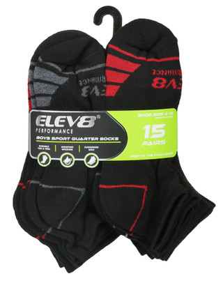 Thumbnail 1: ELEV8 Boys 15 Pk Sport Quarter Socks 