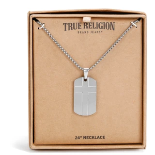 Thumbnail 1: True Religion Men's Silver Cross Dog Tag Necklace  
