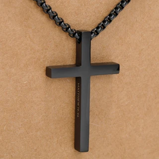 Thumbnail 3: True Religion Men's Scripted Bible Verse Cross Necklace 