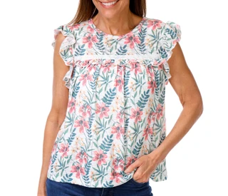 Thumbnail 1: BUNULU Women's French Flutter Sleeve Top 