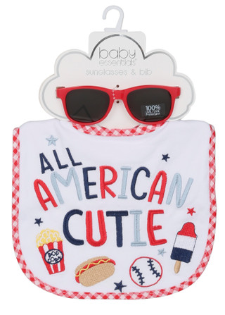 Thumbnail 1: Baby Essentials 2 Pc Americana Baby Bib & Glasses Set 