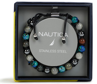 Thumbnail 1: Nautica Men's Stainless Steel Beaded Bracelet 