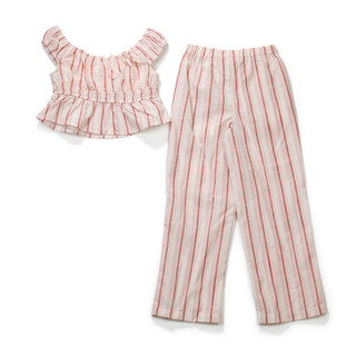 Thumbnail 2: No Comment Big Girl's 2 Pc Linen Peplum Top Elastic Pant 