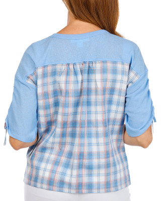 Thumbnail 3: BUNULU Women's Mixed Plaid Bow Sleeve Top 