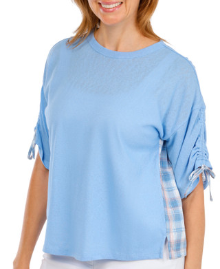 Thumbnail 1: BUNULU Women's Mixed Plaid Bow Sleeve Top 