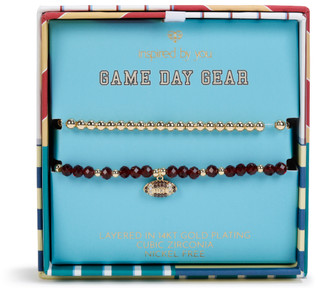 Thumbnail 1: INSPIRED BY YOU 2 Pc Game Day Gold Plated Football Stretch Bracelets 