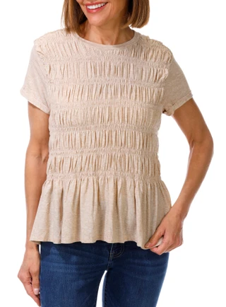 Thumbnail 1: BUNULU Women's Short Sleeve Smocked Peplum Top 