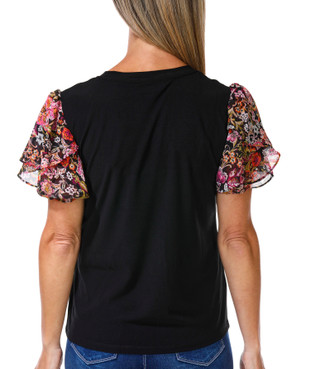 Thumbnail 3: Cece Women's Flutter Sleeve Mixed Media Top 