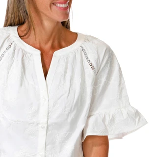 Thumbnail 2: BUNULU Women's Button Front Raglan Sleeve Embroidered Top 