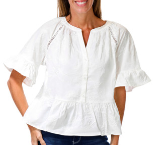 Thumbnail 1: BUNULU Women's Button Front Raglan Sleeve Embroidered Top 