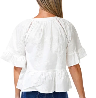 Thumbnail 3: BUNULU Women's Button Front Raglan Sleeve Embroidered Top 