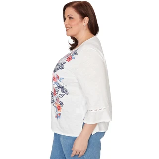 Thumbnail 2: Alfred Dunner Plus 3Q Sleeve Embroidered Butterfly Top  