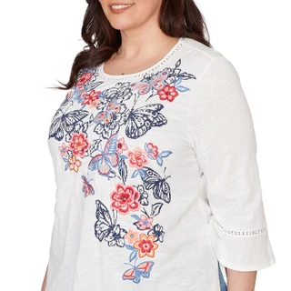 Thumbnail 3: Alfred Dunner Plus 3Q Sleeve Embroidered Butterfly Top  
