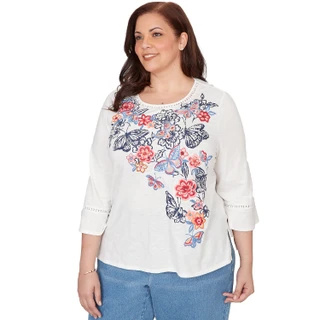 Thumbnail 1: Alfred Dunner Plus 3Q Sleeve Embroidered Butterfly Top  