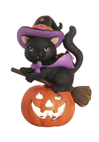 Thumbnail 1: Magical Season 8 in Resin Witch Cat Pumpkin Halloween Home Accent 