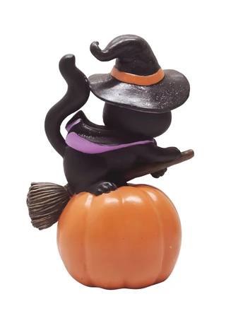 Thumbnail 2: Magical Season 8 in Resin Witch Cat Pumpkin Halloween Home Accent 
