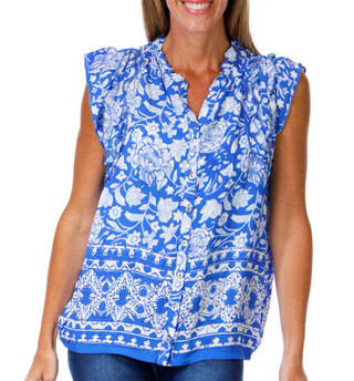 Thumbnail 1: FARMERS MARKET Women's Floral Ruffle Sleeve Button Front Top 