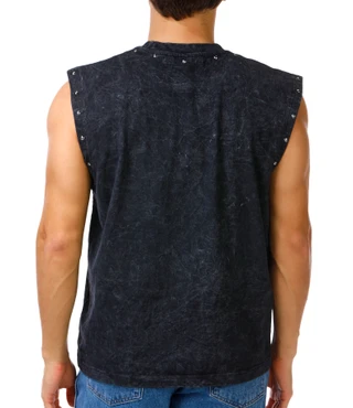 Thumbnail 2: Rebel Vengeance Men's Vintage Black Cross Studded Muscle Tee 