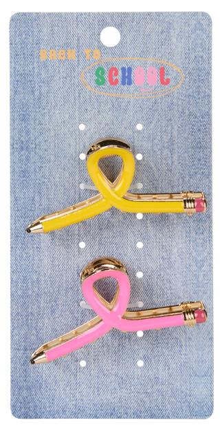 Thumbnail 1: 2 Pk Back-to-School Twisted Pencil Claw Clips 