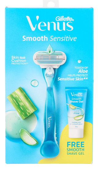 Thumbnail 1: Gillette Venus Smooth Sensitive Razor w/ Shave Gel 