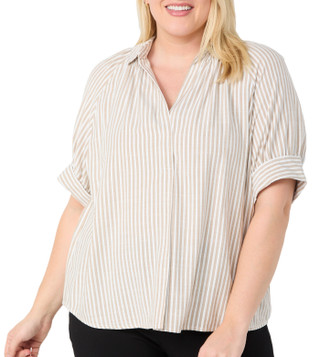 Thumbnail 2: MAX STUDIO Plus Short Sleeve Stripe Top 