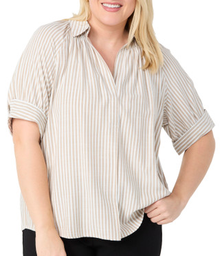 Thumbnail 1: MAX STUDIO Plus Short Sleeve Stripe Top 