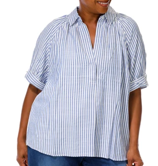 Thumbnail 1: MAX STUDIO Plus Short Sleeve Stripe Top 