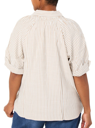 Thumbnail 2: MAX STUDIO Plus Short Sleeve Striped Button Top 