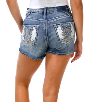 Thumbnail 1: Evolve Denim Juniors Angel Wings Bling Back Denim Shorts 