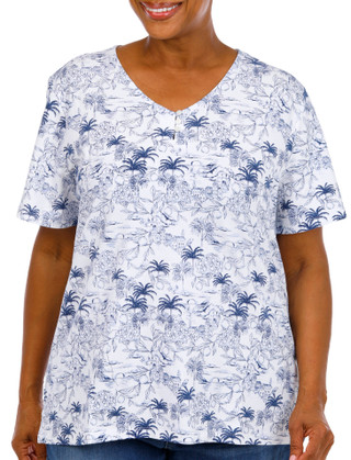 Thumbnail 1: Coral Bay Women's Plus V-Neckline Short Sleeve Top 