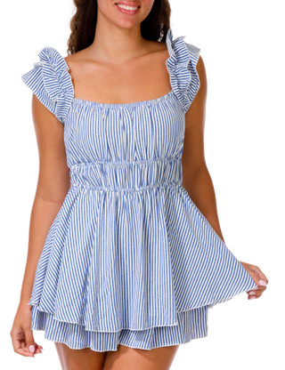 Thumbnail 2: INSPIRED HEARTS Juniors Sleeveless Tiered Stripe Romper 