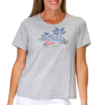 Thumbnail 1: Coral Bay Women's Petite Embroidered Short Sleeve Top 