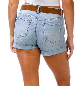 Thumbnail 3: Dollhouse Juniors Belted Roll Cuff Denim Shorts 