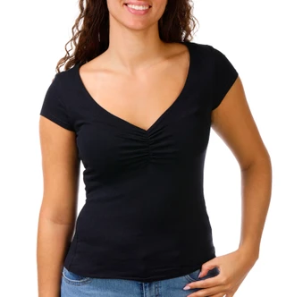 Thumbnail 1: Derek Heart Juniors Short Sleeve Cinched V-Neck Top 