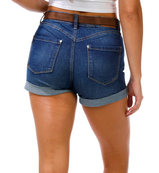 Thumbnail 3: Dollhouse Juniors Western Belt Roll Cuff Denim Shorts 