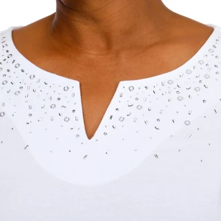 Thumbnail 2: Coral Bay Women's Plus Split Neckline Rhinestone Short Sleeve Top 