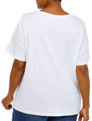 Thumbnail 3: Coral Bay Women's Plus Split Neckline Rhinestone Short Sleeve Top 