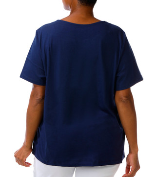 Thumbnail 3: Coral Bay Plus Split Neckline Rhinestone Short Sleeve Top 