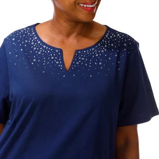 Thumbnail 4: Coral Bay Plus Split Neckline Rhinestone Short Sleeve Top 