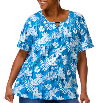 Thumbnail 1: Coral Bay Women's Plus Keyhole Hardware Short Sleeve Tee 