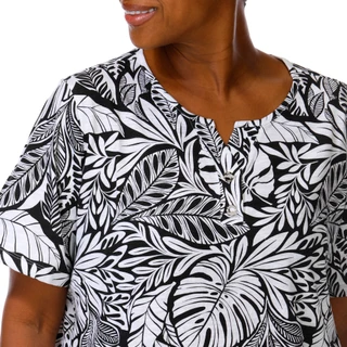 Thumbnail 2: Coral Bay Women's Plus Split Neckline Short Sleeve Top 