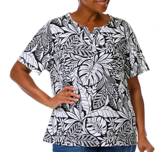 Thumbnail 1: Coral Bay Women's Plus Split Neckline Short Sleeve Top 