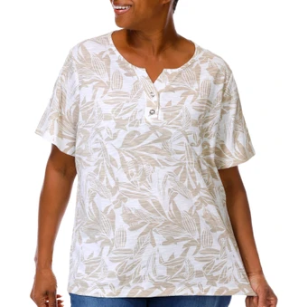 Thumbnail 1: Coral Bay Women's Plus Split Neckline Short Sleeve Top 