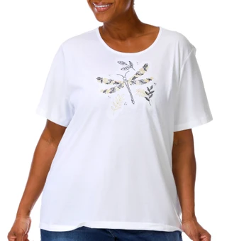 Thumbnail 1: Coral Bay Women's Plus Embroidered Short Sleeve Top 