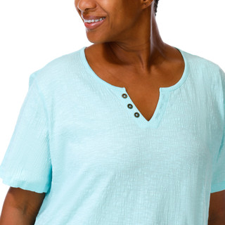 Thumbnail 2: Coral Bay Women's Plus Scoop Split Neckline Short Sleeve Top 