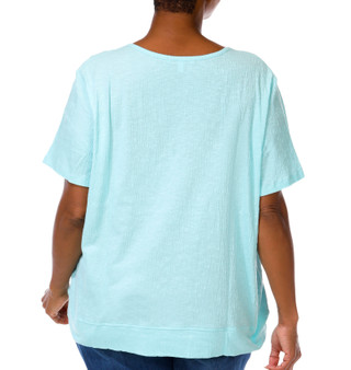 Thumbnail 3: Coral Bay Women's Plus Scoop Split Neckline Short Sleeve Top 