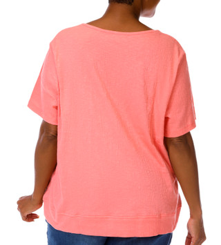 Thumbnail 3: Coral Bay Women's Plus Scoop Split Neckline Short Sleeve Top 
