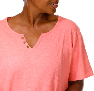 Thumbnail 5: Coral Bay Women's Plus Scoop Split Neckline Short Sleeve Top 