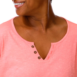 Thumbnail 6: Coral Bay Women's Plus Scoop Split Neckline Short Sleeve Top 