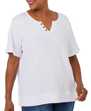 Thumbnail 1: Coral Bay Women's Plus Scoop Split Neckline Short Sleeve Top 